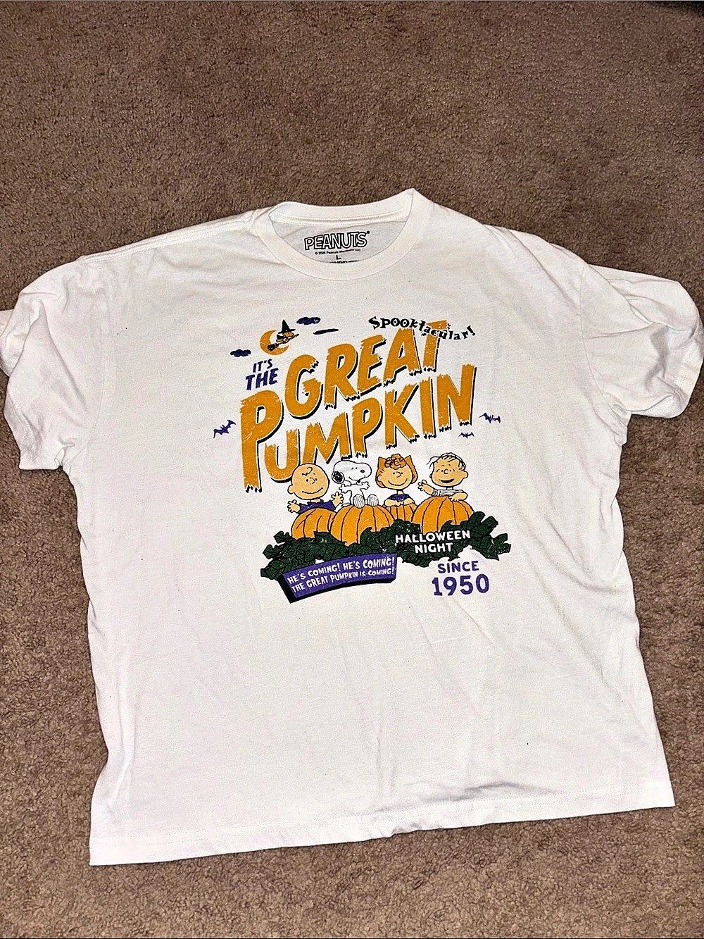 Peanuts It's The Great Pumpkin Halloween Graphic T-Shirt White Large